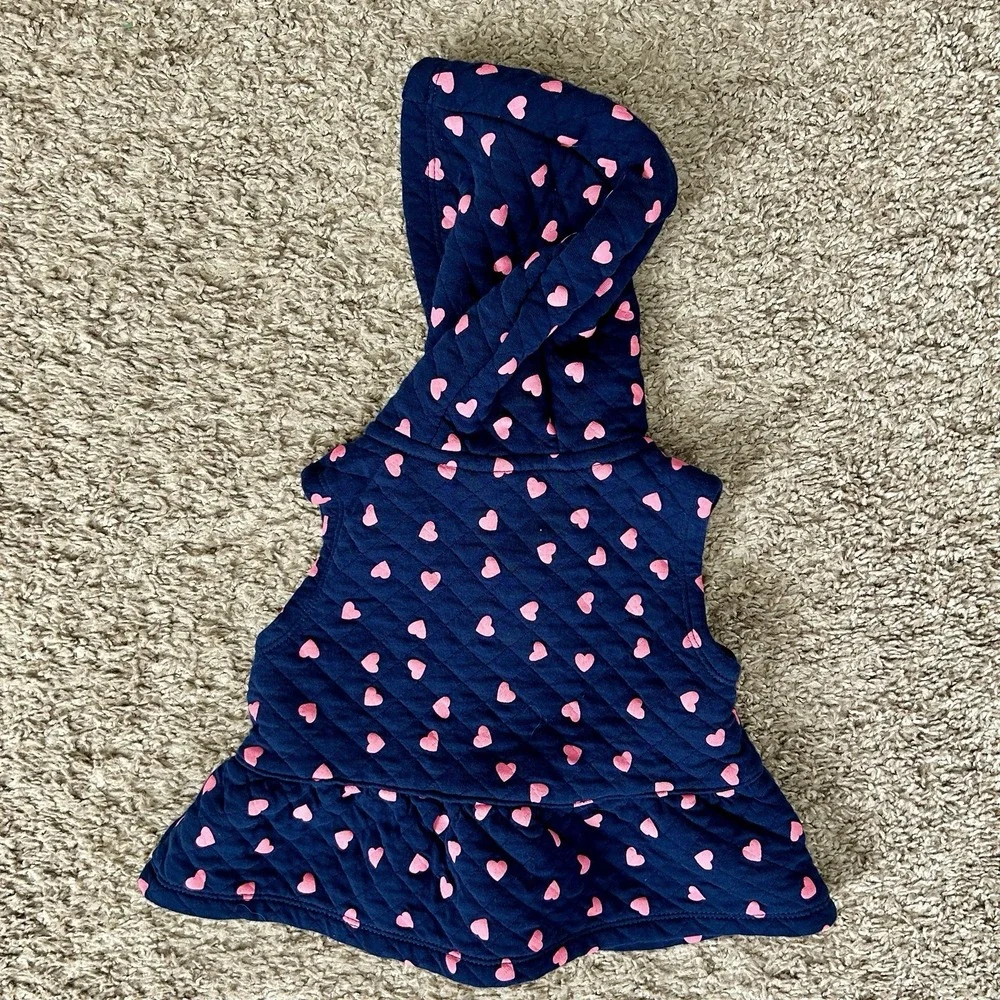 Carters Baby Girls Navy Blue Pink Hearts Quilted Hooded Vest I Size 18M‎